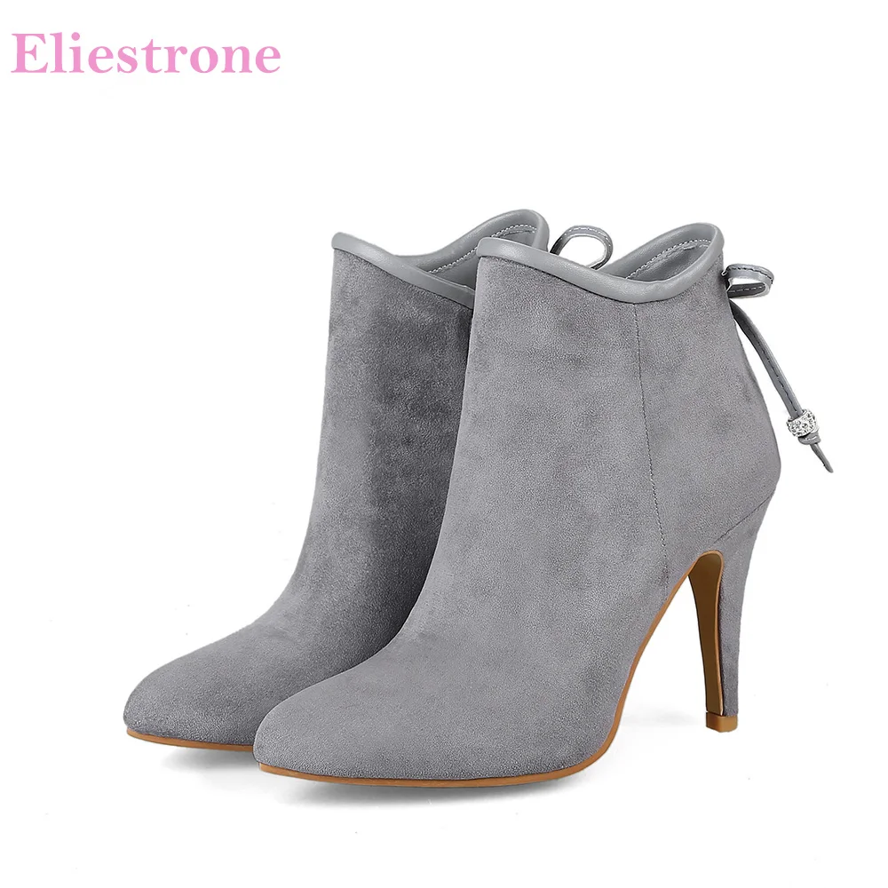 Marke Neue Winter Sexy Grau Schwarz Frauen Stiefeletten Rosa Dame Schuhe Stiletto High Heel AK01 Plus Große Kleine Größe 10 32 45 48