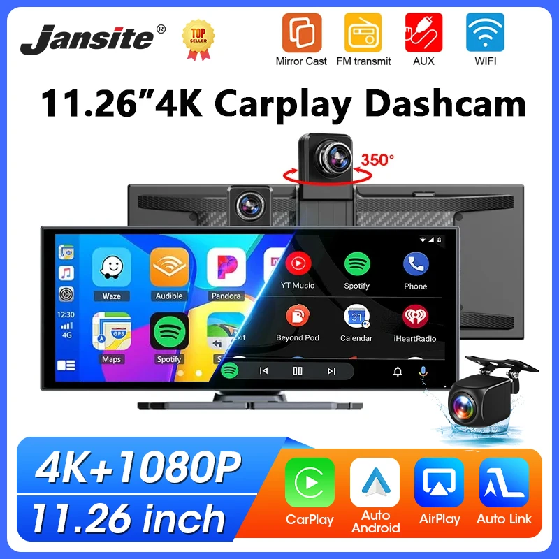 11,26 Zoll Carplay Monitor Auto DVR Android Auto 4K Dashcam GPS Navigation Bluetooth Audio Dashboard Video Recorder FM AUX Image