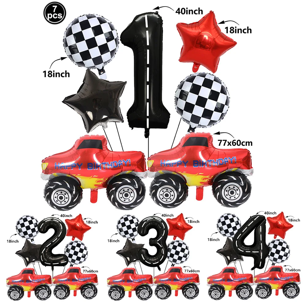 7 Stück LKW-Geburtstagsballon, Rennwagen-Thema, Partyzubehör, schwarze Zahlenballons für 1, 2, 3, 4, 5, 6, 7, 8, 9., Geburtstag, Babyparty Image