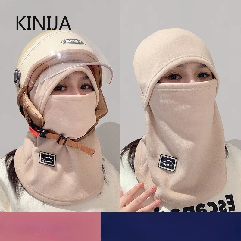 Winddichte Fleece-Sturmhaube, warme Gesichtsbedeckung, Pullover-Kappe, Gehörschutz, verdickte Helmmütze, Mädchen-Outdoor-Fahrradkappe Image