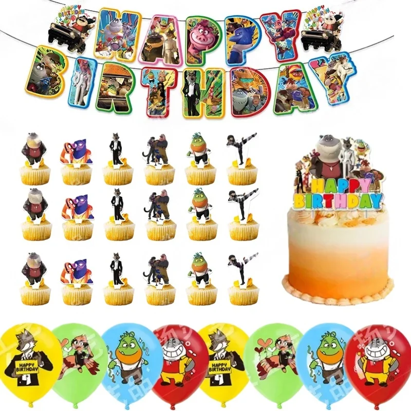 The Bad Guys Party Einweg-Dekoration, alles Gute zum Geburtstag, Banner, Latex-Luftballons, Kuchendekorationspicks, Kindergeburtstagsparty-Dekorationen Image