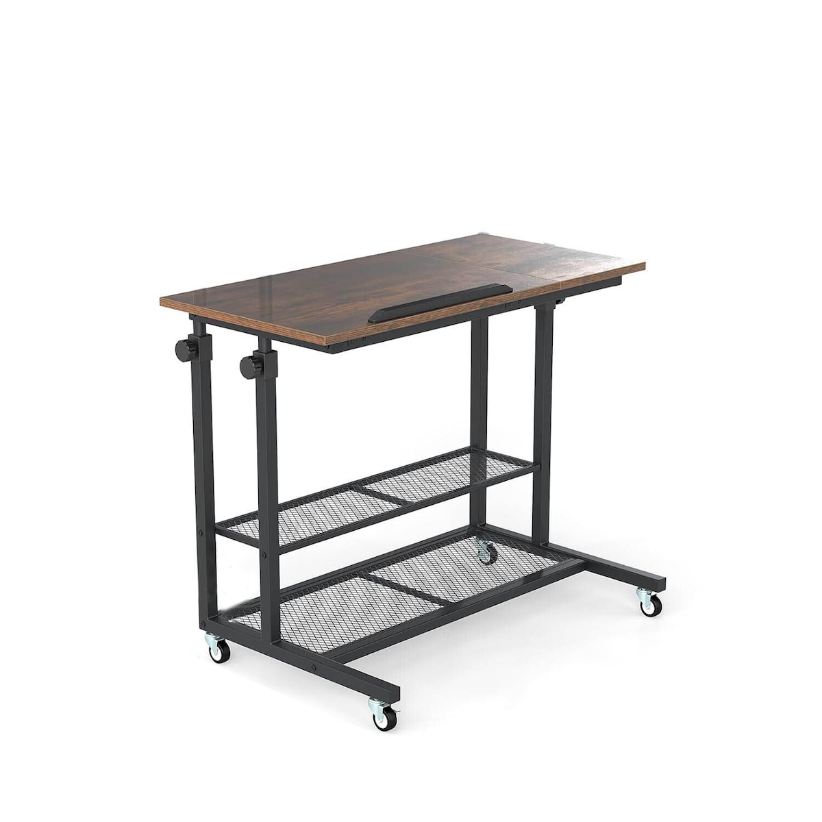 COSTWAY Betttisch auf Rollen, höhenverstellbar, Pflegetisch mit neigbarer Tischplatte, Ablage und Kantenschutz, C-förmiger Laptoptisch Image