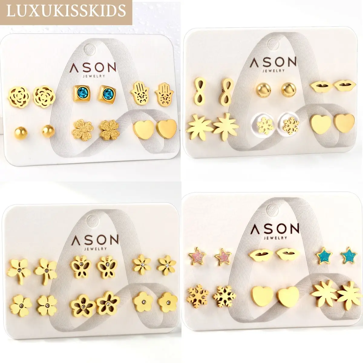 LUXUKISSKIDS Winzige Ohrringe-Sets für Damen/Mädchen, 6 Paar, kleine Blumentiere, Lippen, Ohrstecker, Mix 2013, Edelstahl, Weihnachtsgeschenk Image