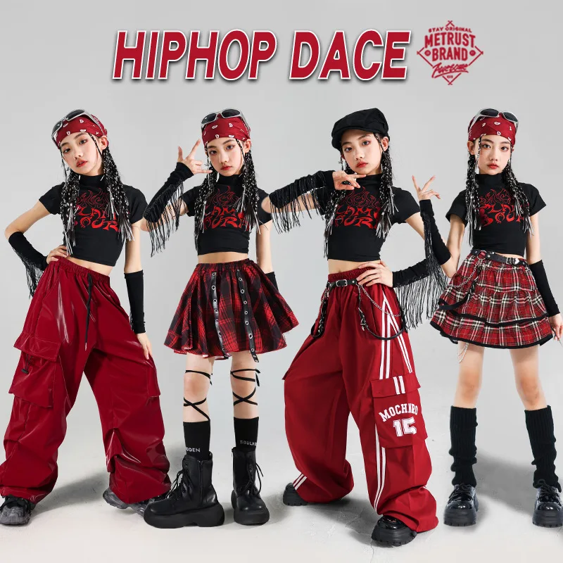 Mädchen K-pop Mode Quasten Crop Top Tiered Röcke Kinder Hip Hop Streetwear Kostüme Kinder Jazz Mädchen Gruppe Kleidung Sets