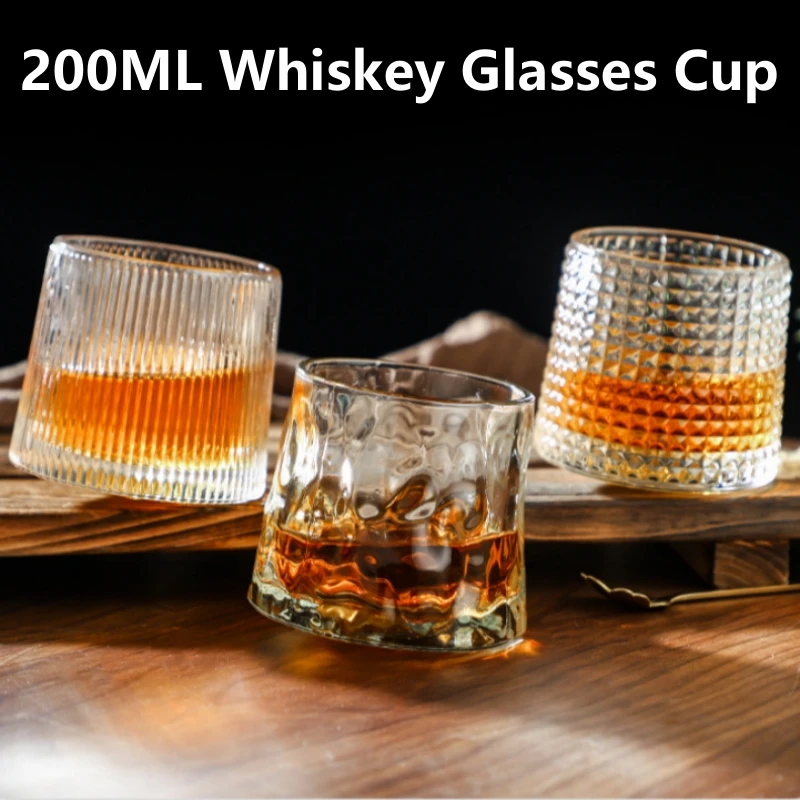 200ML Kreative Whisky Gläser Langlebig Spinning Glaswaren Cocktails Wein Brandy Tasse Wasser Saft Becher Party Trinkglas Tumbler Image