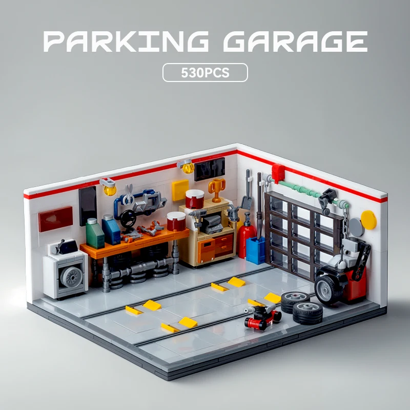 Blocs de construction de garage pour mini-voitures de sport MOC 1:32, atelier de réparation automobile compatible avec les modèles de voitures 8Brick, cadeau pour les amateurs de voitures