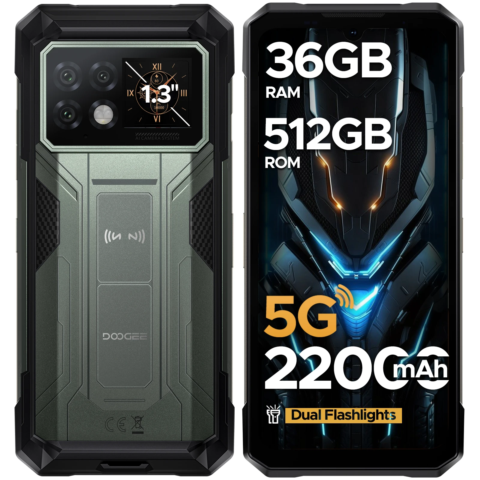 DOOGEE S200 Max 5G Robustes Telefon 1,32-Zoll-Rückdisplay Dual-Light-Taschenlampe 22000-mAh-Akku 66 W 6,72 Zoll 120 Hz 16 GB 512 GB Smartphone Image