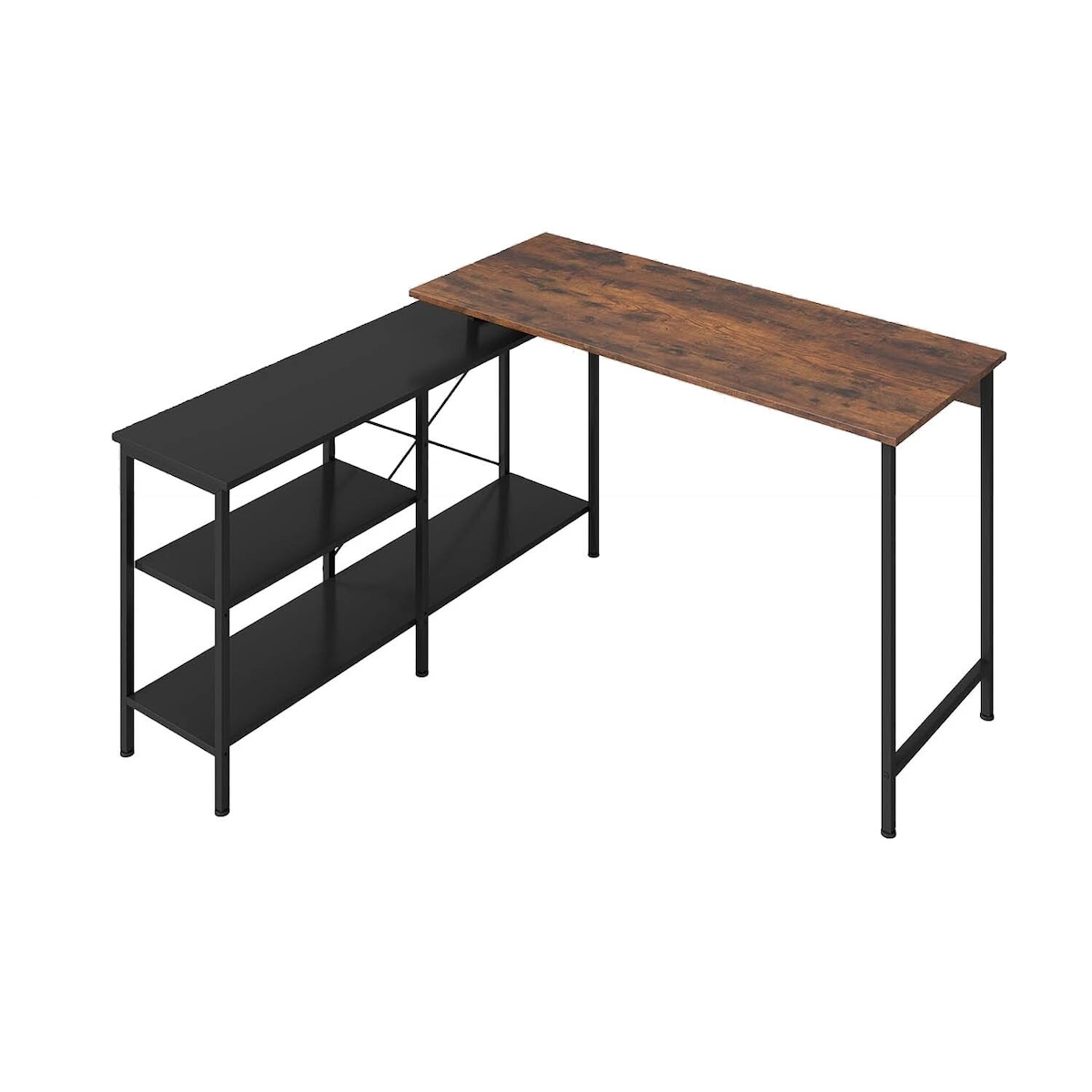 COSTWAY L-förmiger Schreibtisch, umkehrbarer Eckschreibtisch mit 2 offenen Regalen und CPU-Ständer, Computertisch mit Metallgestell Image