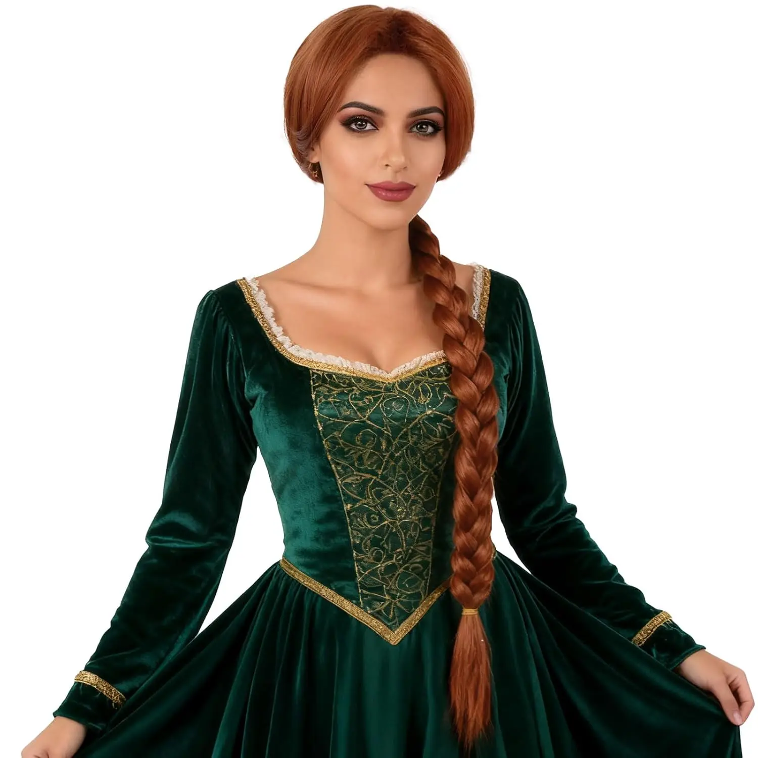 Synthetische lange geflochtene Damen-Kostüm-Perücke, rotbraun, geflochten, hitzebeständige Perücken für Cosplay, Halloween, Anime, Party Image