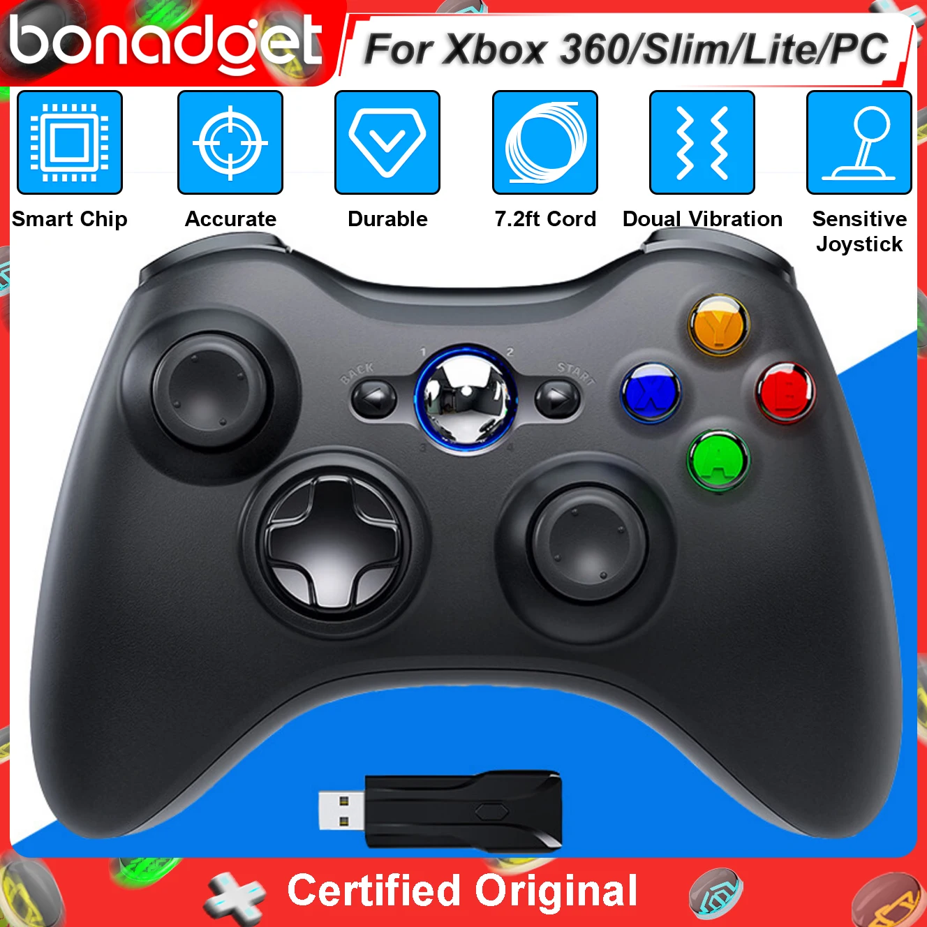 Gamepads For Xbox 360 Xbox 360 Slim/PC 2.4G Wireless Controller W/ Dual Vibration Sensing Game Grip Handle 360°Joystick Rocker