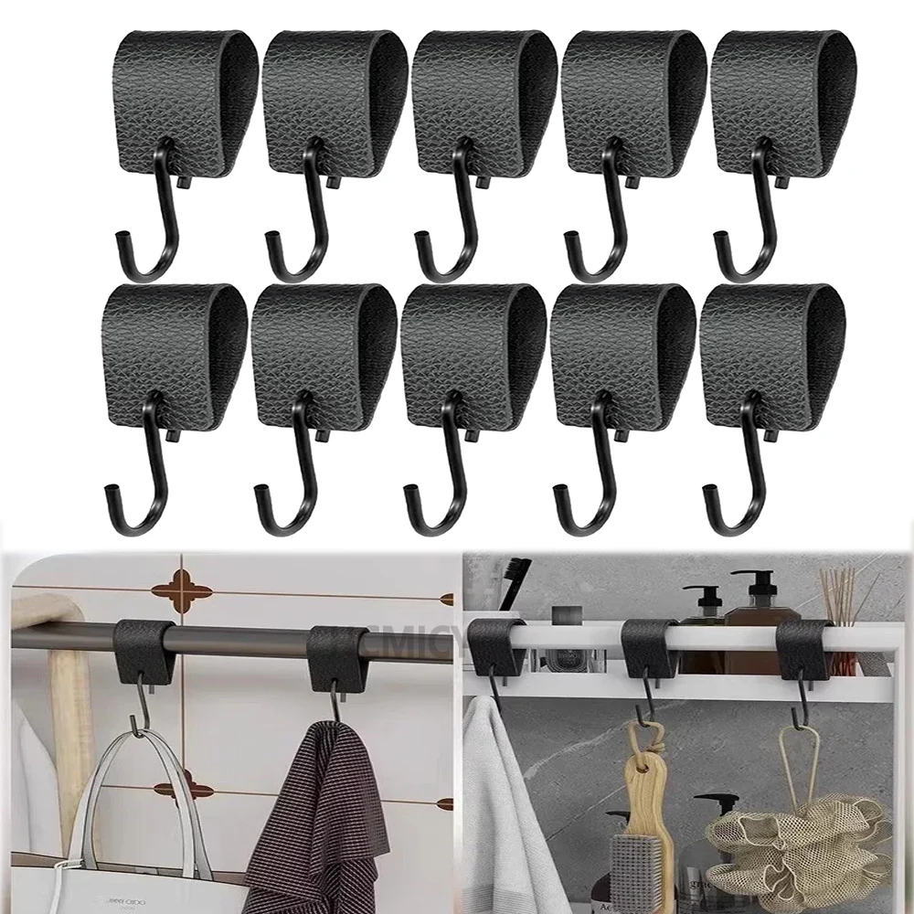 5/10 Stück schwarze Lederschlaufe S-förmige Haken Kleiderhaken Multifunktionale Kleiderhaken für Hutkappe Schlafzimmer Küche Hängehaken
