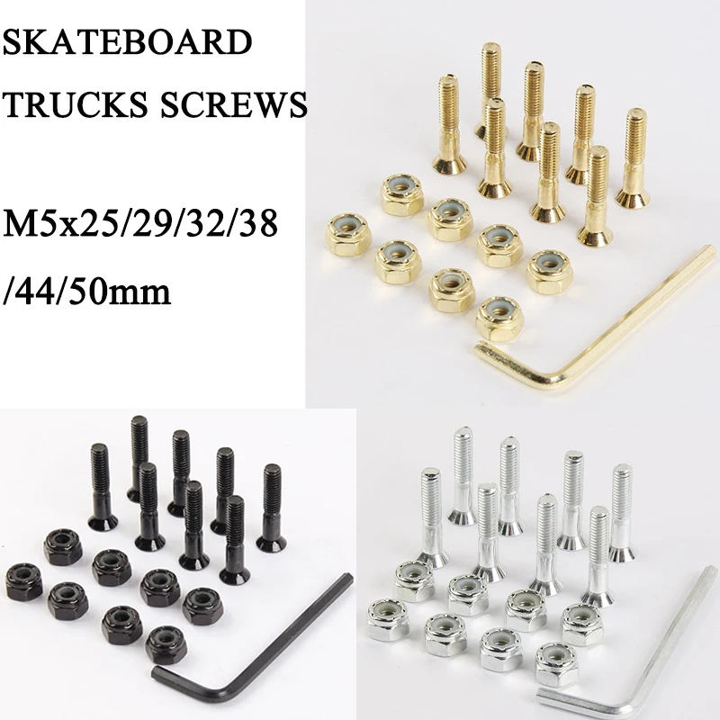 8 Stück Skateboard-LKW-Schrauben, Hardware, M5 x 25/29/32/38/44/50 mm, Befestigungsschrauben, rostfrei, Brückennägel, Muttern, Skateboard-Zubehör Image