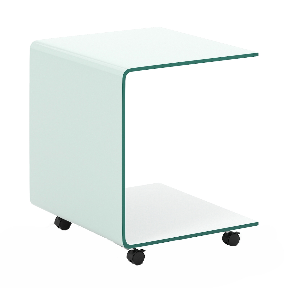 COSTWAY Beistelltisch aus gehärtetem Glas mit Rollen, C-förmiger Glastisch, 45 x 40 x 48 cm (weiß) Image