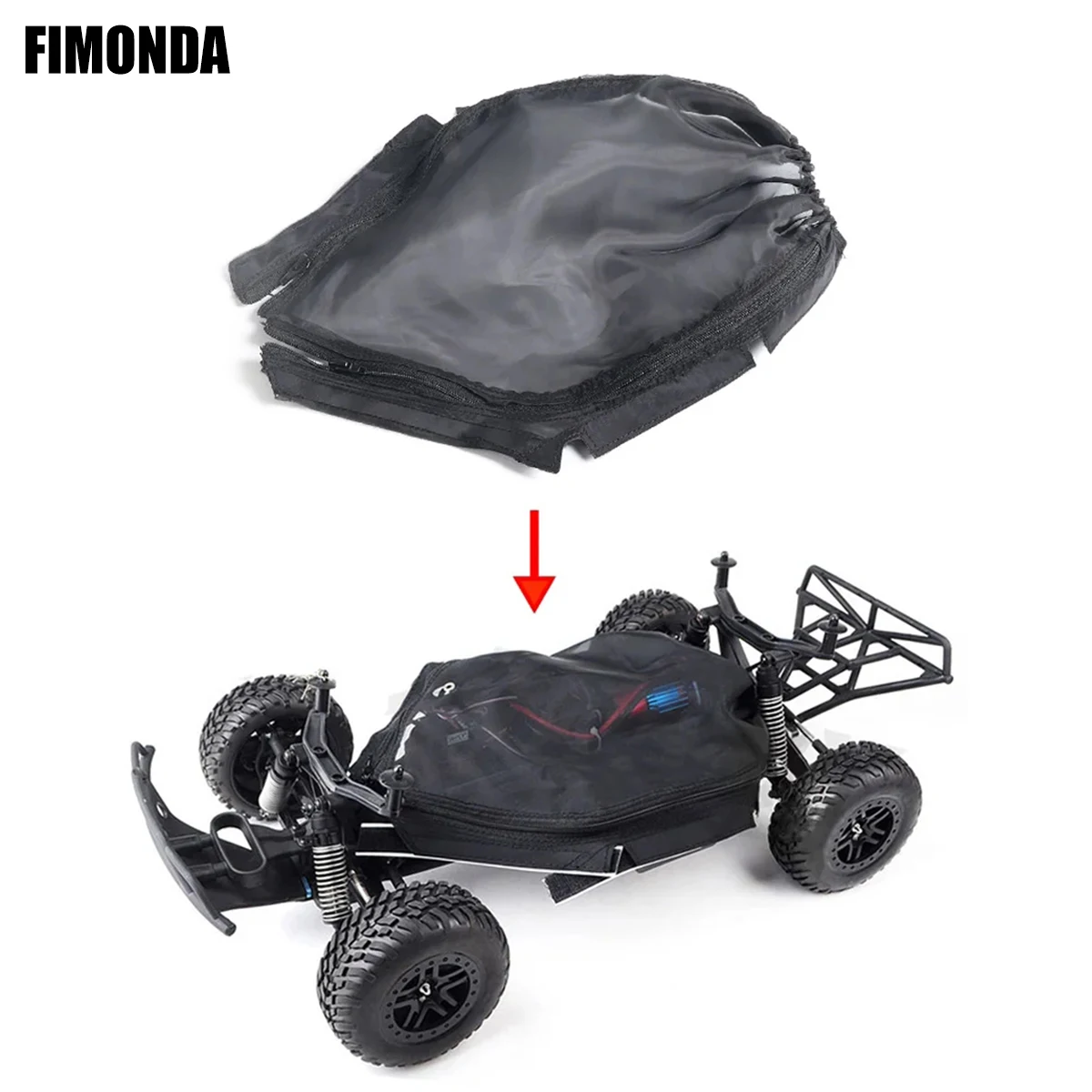 Staubschutzhülle aus Nylongewebe mit Reißverschluss für 1/10 RC Short Course Truck Chassis, passend für Traxxas Slash Huanqi HQ 727 Remo Hobby