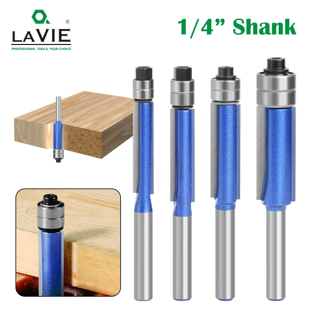 LAVIE 1PC 6MM 6.35MM Gambo Doppio Cuscinetto A Filo Trim Bit Router Bit Lavorazione Del Legno Fresa Per Legno Bit Face Mill