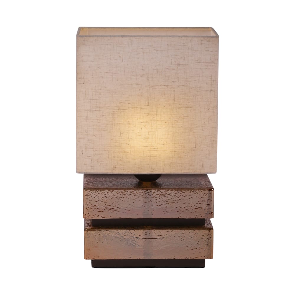 Lampe de table en verre brun avec abat jour beige, hauteur 36 cm
