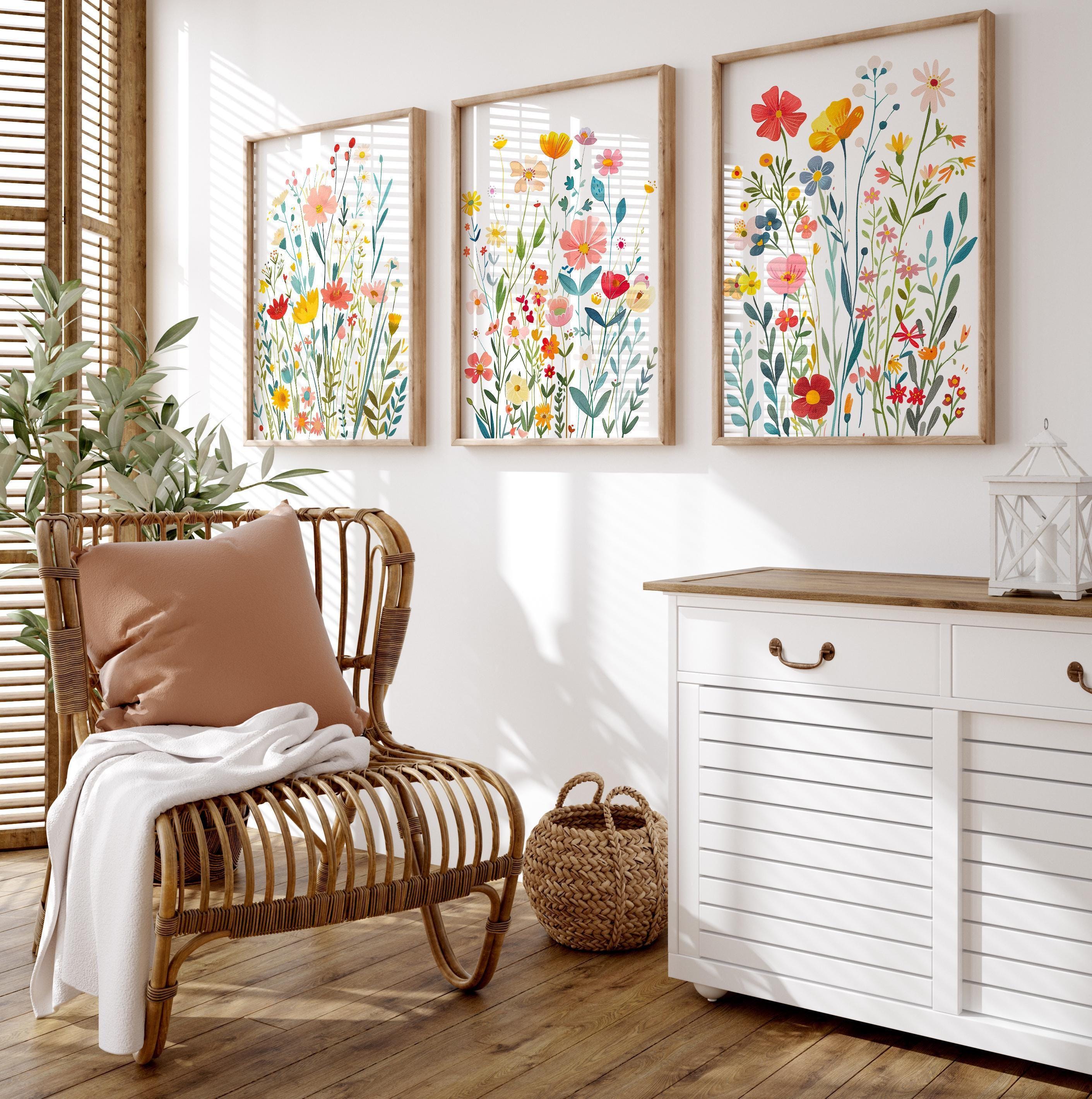 Decorazione murale con fiori di campo - Arte murale con fiori di campo - Opere d'arte con fiori di campo - Fiori di campo - Set di 3 immagini per came