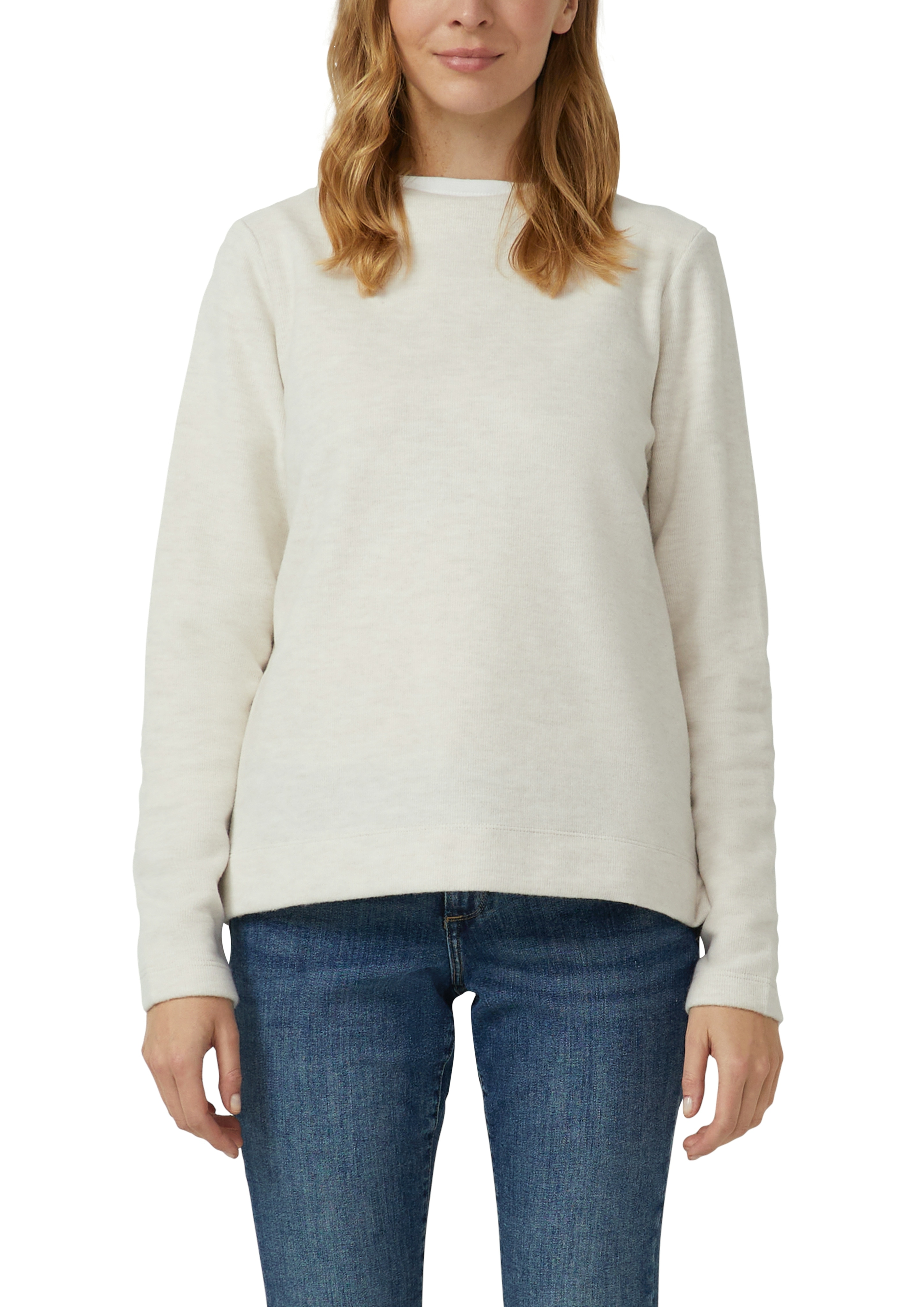 Sweatshirt S.OLIVER, Damen, Gr. 34, beige melange, Web, Obermaterial: 50% Baumwolle, 50% Polyester, unifarben, normal hüftbedeckend, Rundhals, Sweatshirts Sweatshirt, mit kleinem Stehkragen/Turtleneck