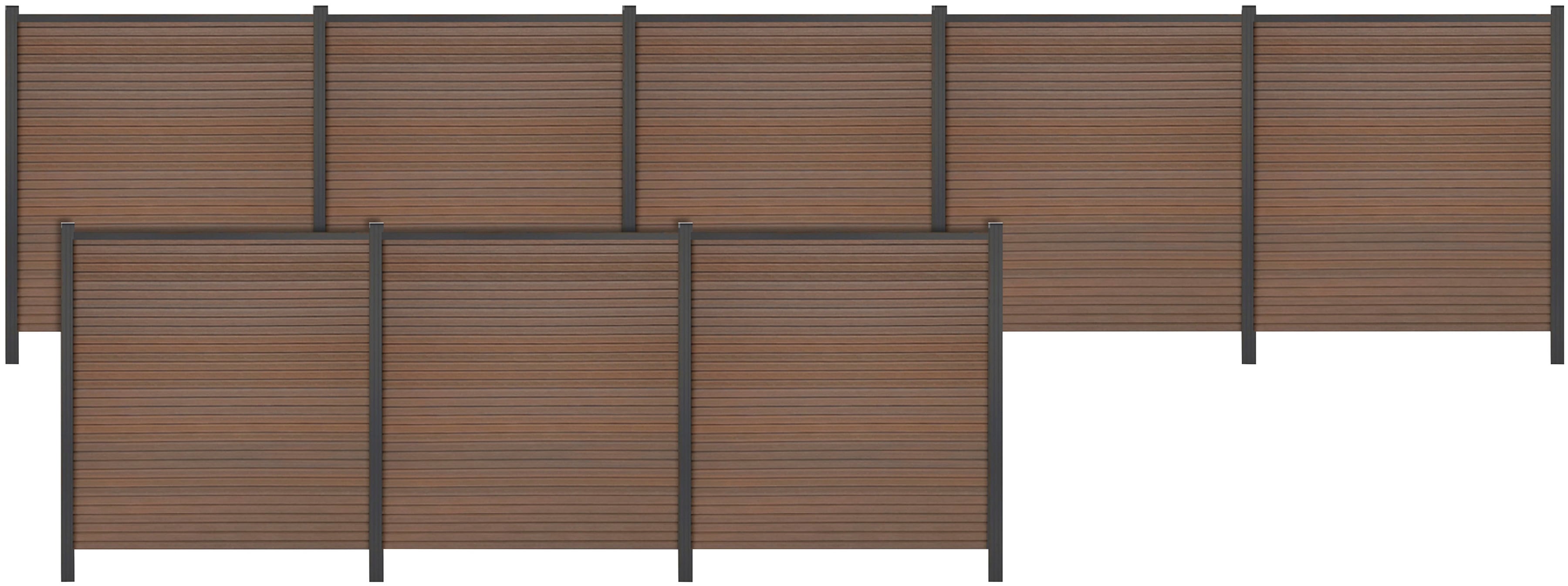 Sichtschutzelement TETZNER & JENTZSCH "WARREN 6", braun (teakbraun), H:180cm, Aluminium, WPC (Holz-Kunststoff-Komposit), Zaunelemente, pflegeleicht, coextrudierte Oberfläche, Design-Oberfläche