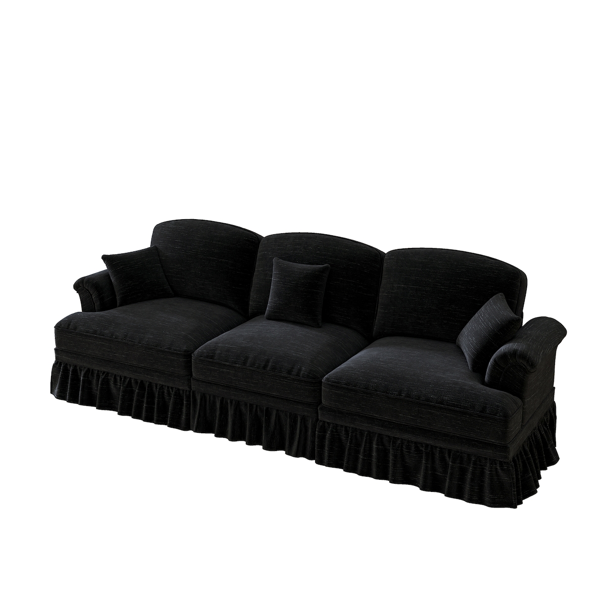 MODFU 3-Sitzer Sofa mit Rüschenfaltenrock aus Chenille 272x83x93 cm in Schwarz, elegantes Mid-Century Design mit abnehmbaren Kissen und flexiblen Modulen Image