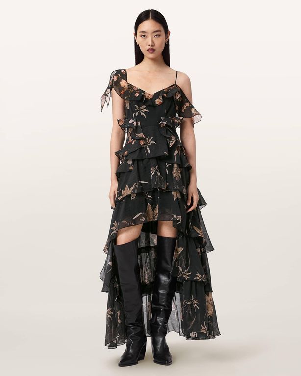 Sienna Ruffle Maxi Dress - White - AllSaints Dresses