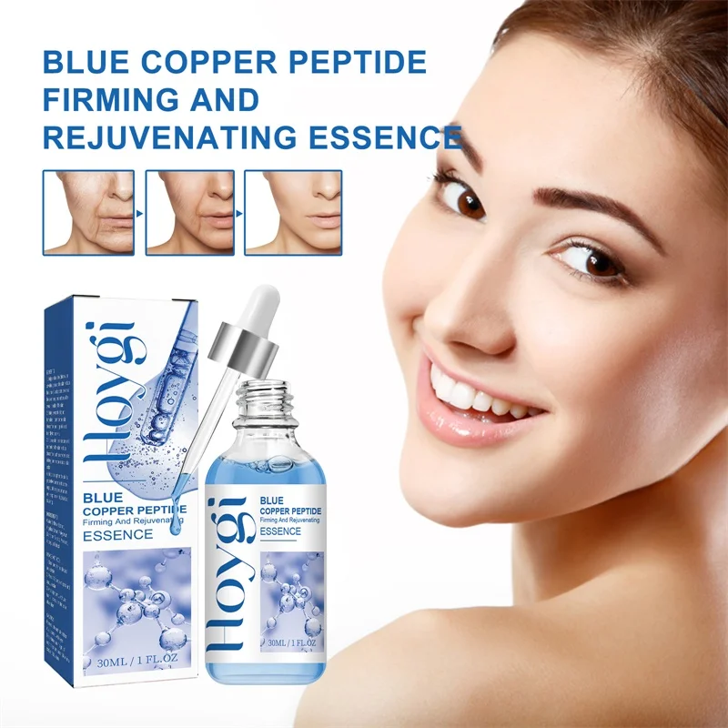Blaues Kupferpeptid-Falten-Serum, straffendes Lifting, reduziert feine Linien, stellt die Hautelastizität wieder her, feuchtigkeitsspendend, feuchtigkeitsspendend, aufhellend, 30 ml Image