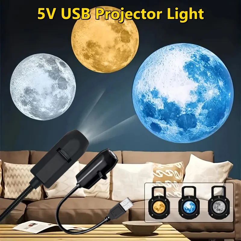 5V USB Projektor Licht Mond Erde Planet Nachtlicht Umschaltbares Muster LED Projektor Lampe für Zimmer Decke Fenster Wand dekor Image