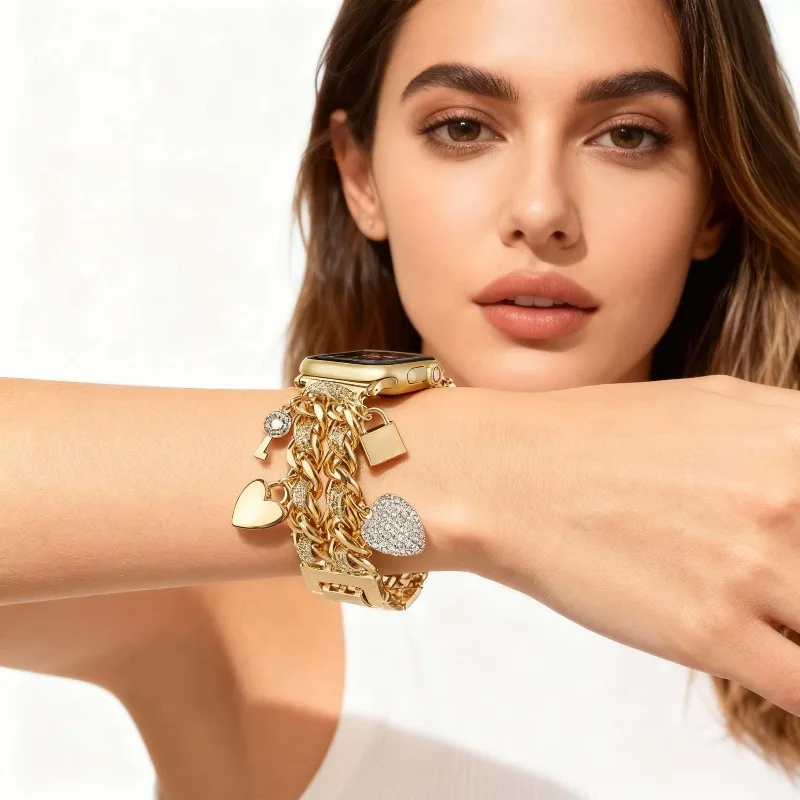 Metallarmband für Apple Watch Serie 10 9 8 7 6 5 4 Se Damen-Gliederarmband IWatch Ultra2 49 mm 41 45 38 42 46 40 44 mm Luxusband Image