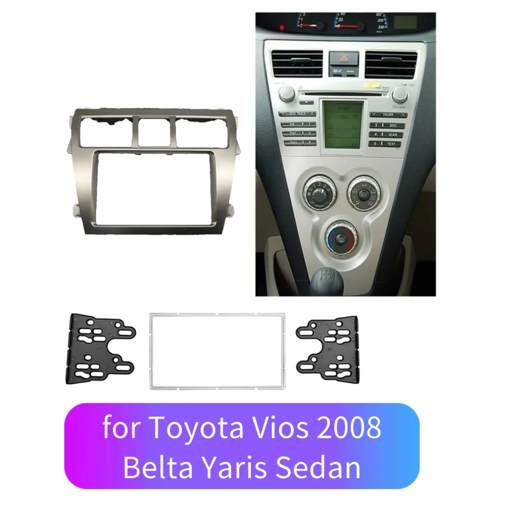 Doppelte Din-Blende für Toyota Vios 2008, Belta Yaris Limousine, Radio, DVD, Stereo-Panel, Armaturenbrett, Montage, Installation, Zier-Set, Rahmenblende Image
