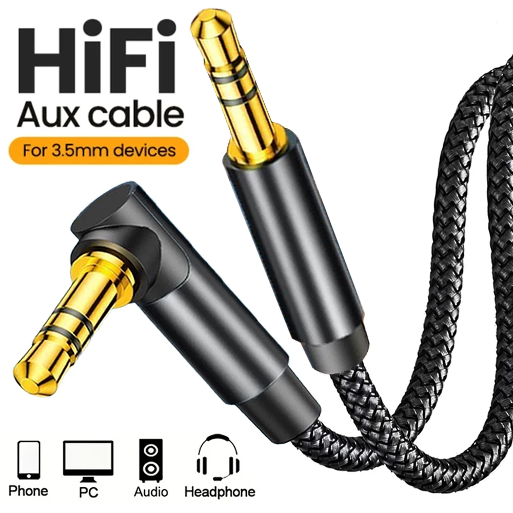 3,5-mm-Klinken-Audiokabel, 90-Grad-Winkel, Stecker auf Stecker, Lautsprecher-Aux-Draht für Samsung Xiaomi MP4/3 Video-Auto-Kopfhörer-Adapterkabel Image