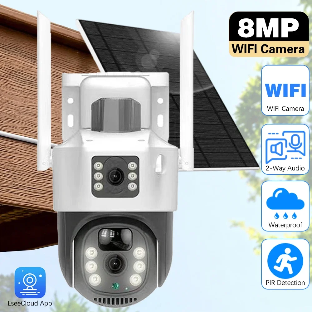 EseeCloud 4K 8MP 2-Linsen 5G&2.4G WLAN Solar PTZ-Kamera für Außenbereich mit PIR-Erkennung, Nachtsicht, IP66, Energiesparender Akku, CCTV-Sicherheit Image