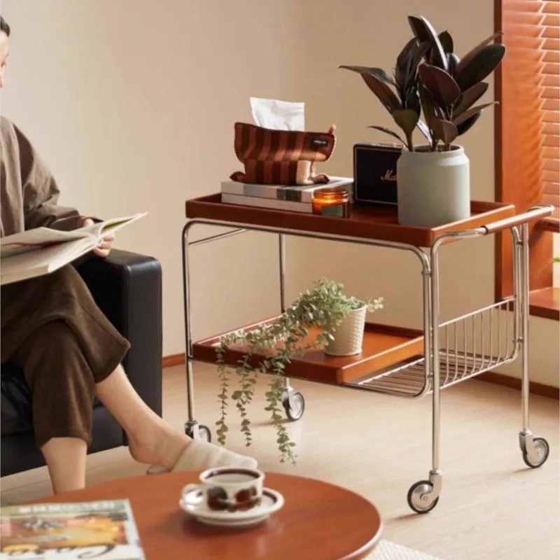 MOMO Couchtisch Vintage Teewagen Massivholz Sofa Beistelltisch Antikes japanisches bewegliches Wohnzimmer Sideboard Speisewagen