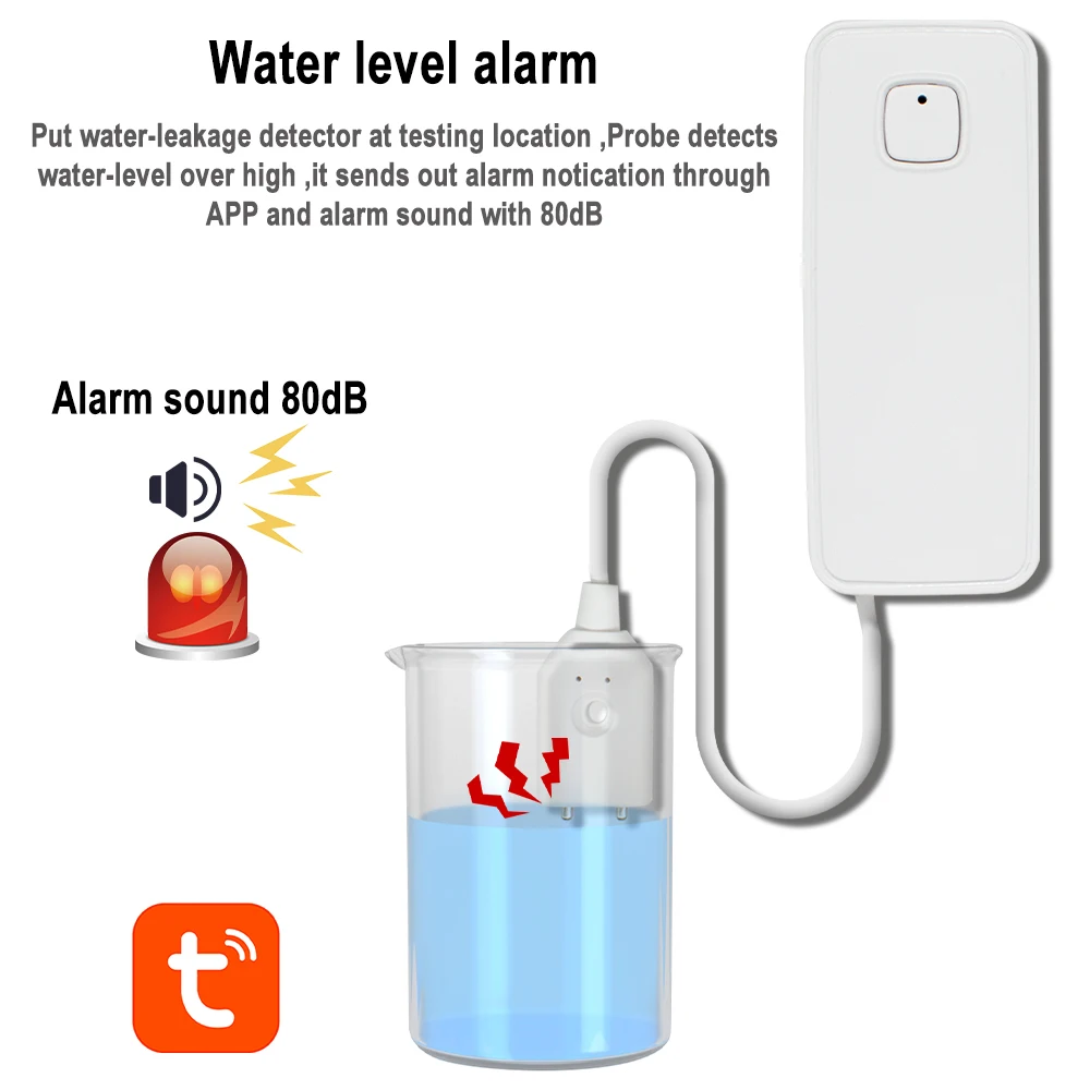 1 ~ 5PCS Tuya WiFi Sound Alarm System Flut Leckage Sensor Remote Monitor Überlauf Niveau Detektor 80dB Image