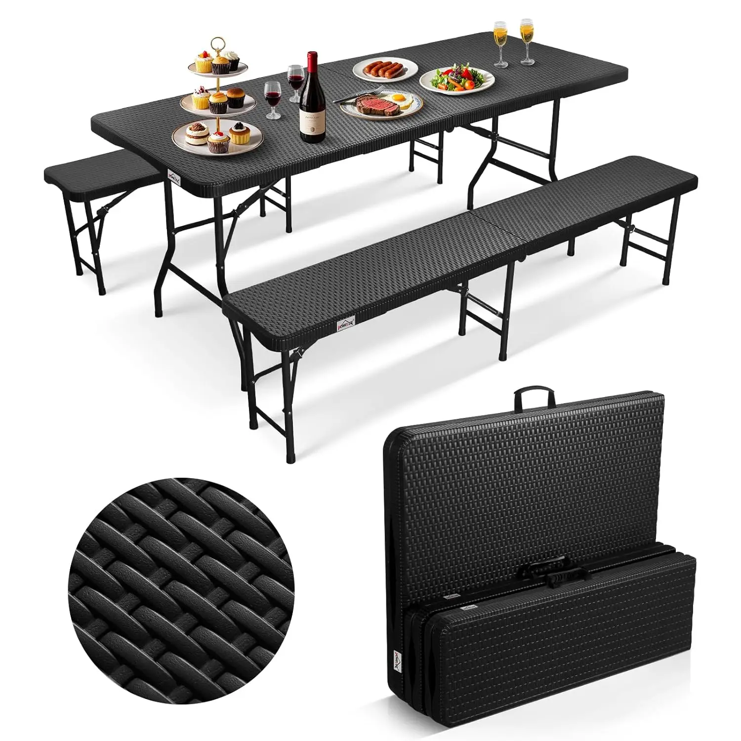 Bierzelt-Set, faltbar, 3-teiliges Set, 180 x 74 cm Klapptisch + 2 x Bierbänke, Gartenmöbel-Set für den Innenbereich, individuell Image