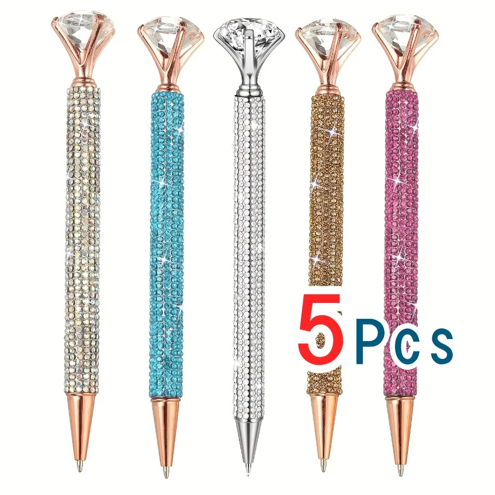 2/5 Piece Ballpoint Pen Luxury Cute Big Diamond Wedding Rose Gold Metal Stationery School Office Supplies Supply Pens