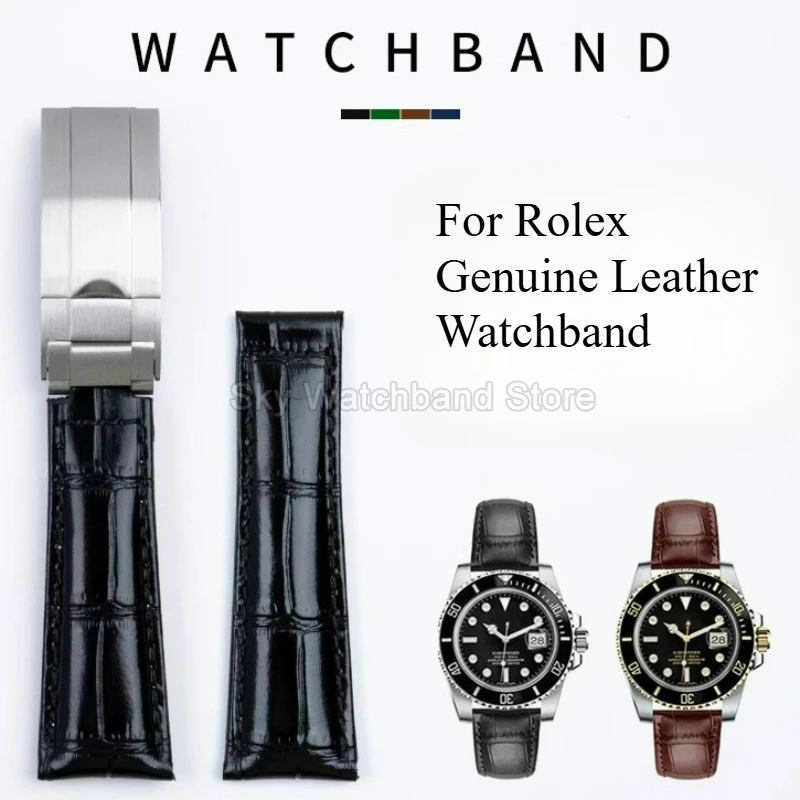 Für Rolex Black Green Submariner Yacht-Master Datejust Handgefertigtes Echtleder-Uhrenarmband 20 mm Schwarz Braun Himmelblau Grün Image