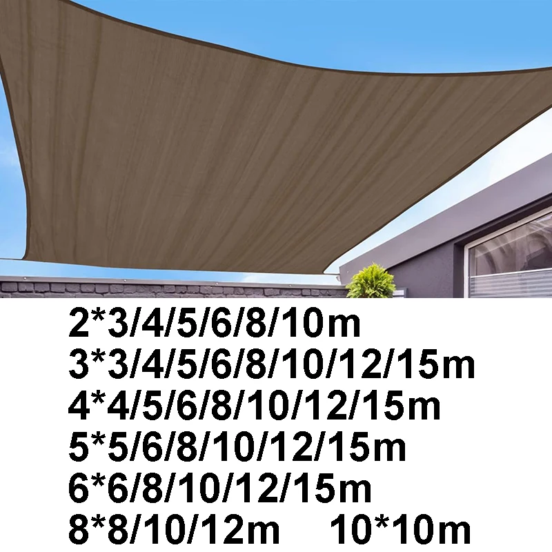 Großes Sonnenschutzsegel, verdickter Sonnenschutz, UV-beständig, 4 m x 4, 5 x 5, 6 x 6, 8 x 8, 10 x 10, für den Außenbereich, Hof, Garten, Balkon, Camping, Khaki-Sonnenschutzsegel