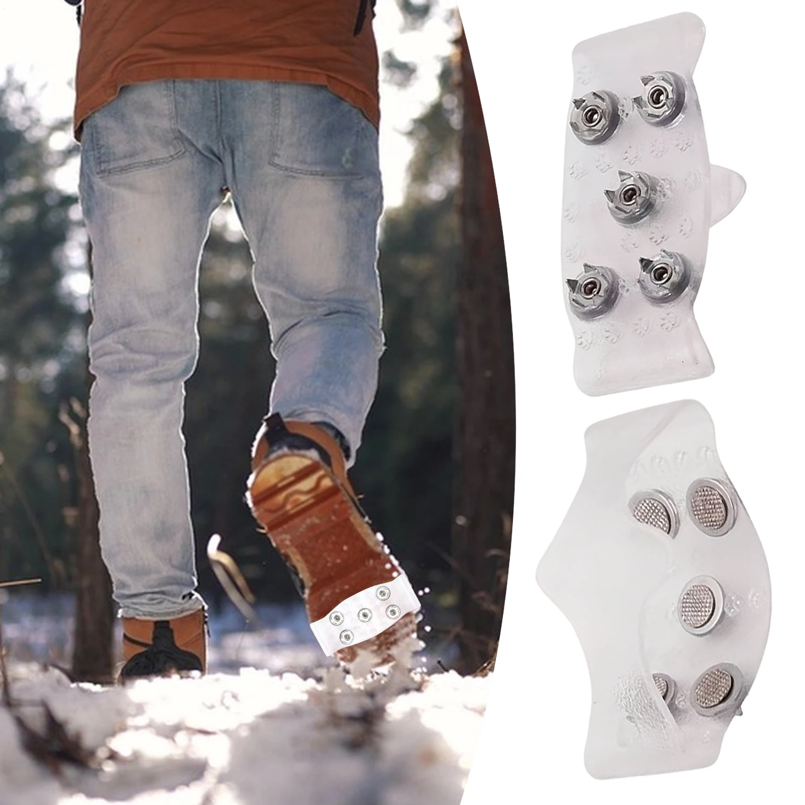 Eisgriffe für Schuhe, 5-Zahn-Schuhe, Steigeisen, Gehen, Eis-Traktionsstollen zum Wandern, Klettern, Gehen, Skifahren, Camping, Reisen