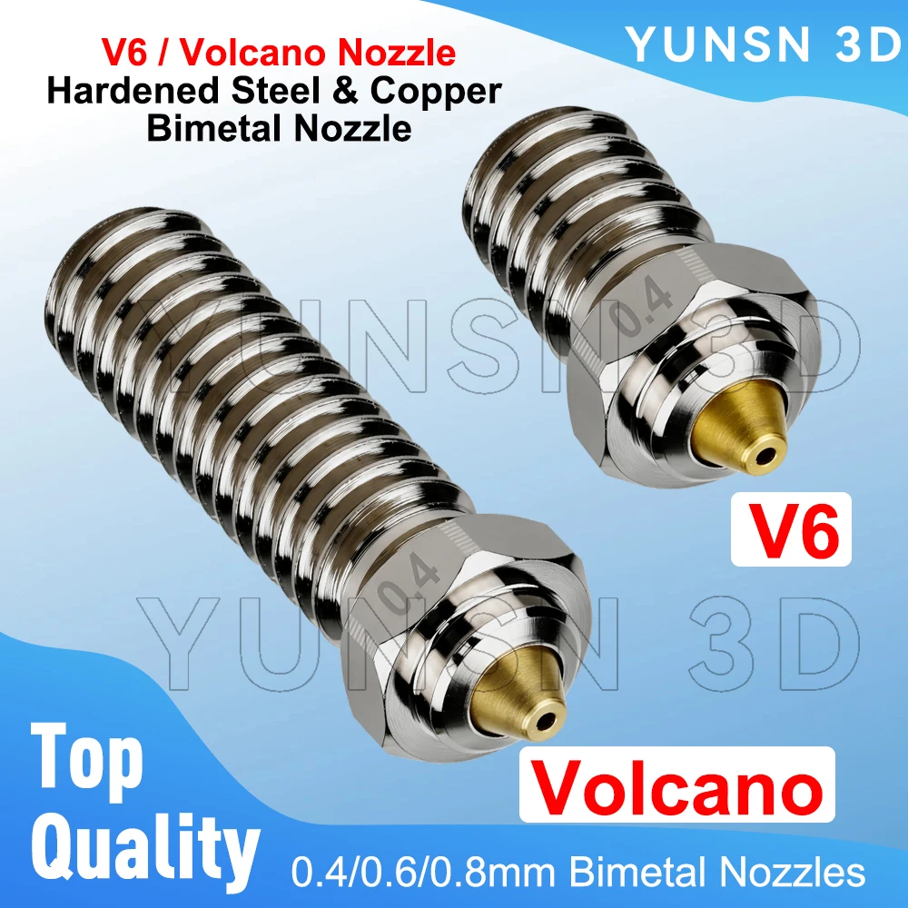 V6 Volcano Düse 0,4/0,6/0,8mm Gold DLC Gehärteter Stahl Kupfer Bimetall Düsen Für V6/Volcano hotend 3D Drucker Ersatzteil Image