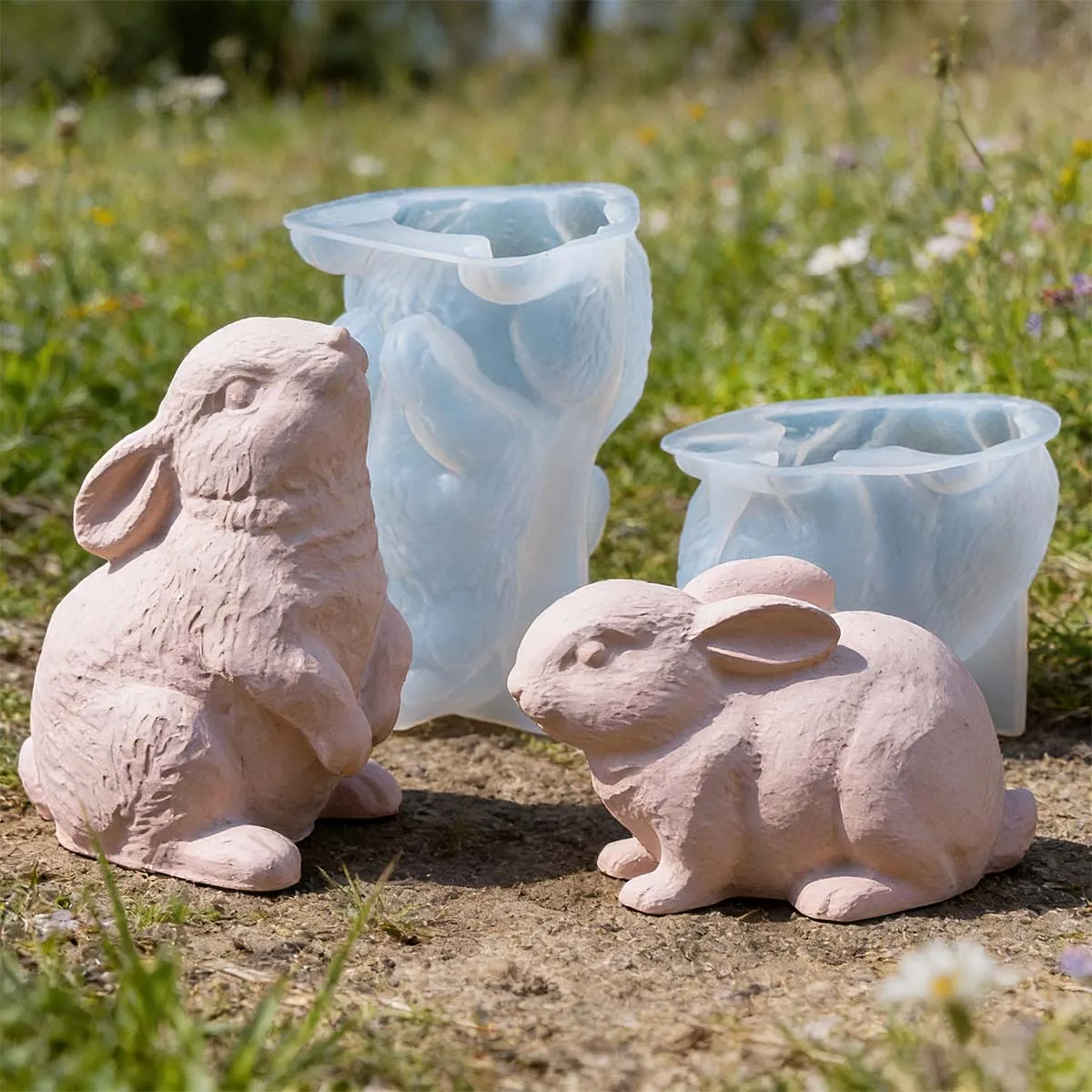 Osterhase Silikonform für Kerzen DIY Handgemachte 3D Hasenfigur Aromatherapie Kerze Gips Beton Handwerk Form für Heimdekoration Image