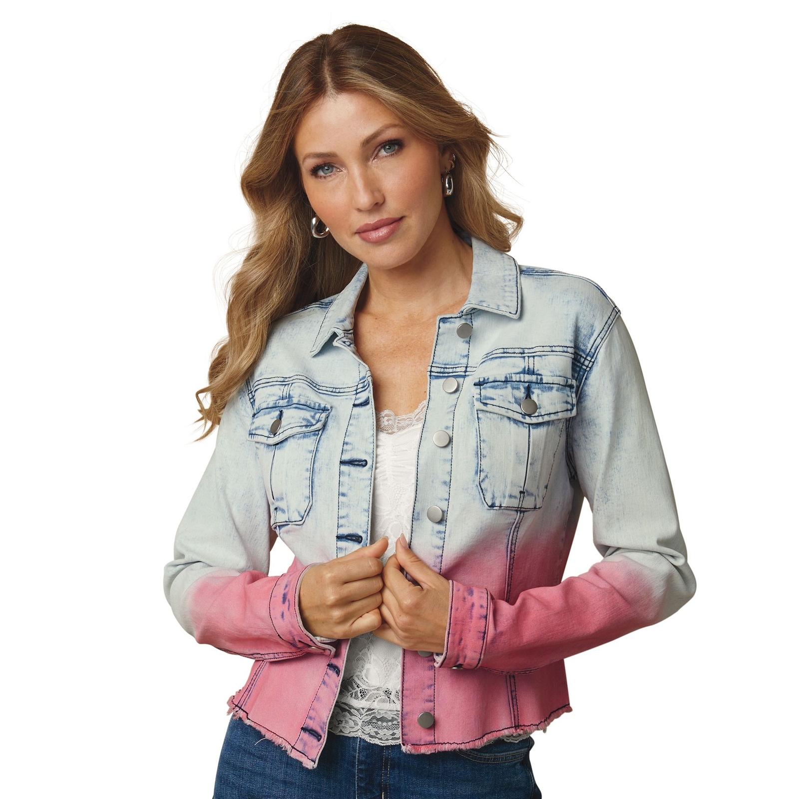 Masseys Acid Wash Jean Jacket (Size XL) Pink Acid Wash, Cotton,Polyester,Spandex