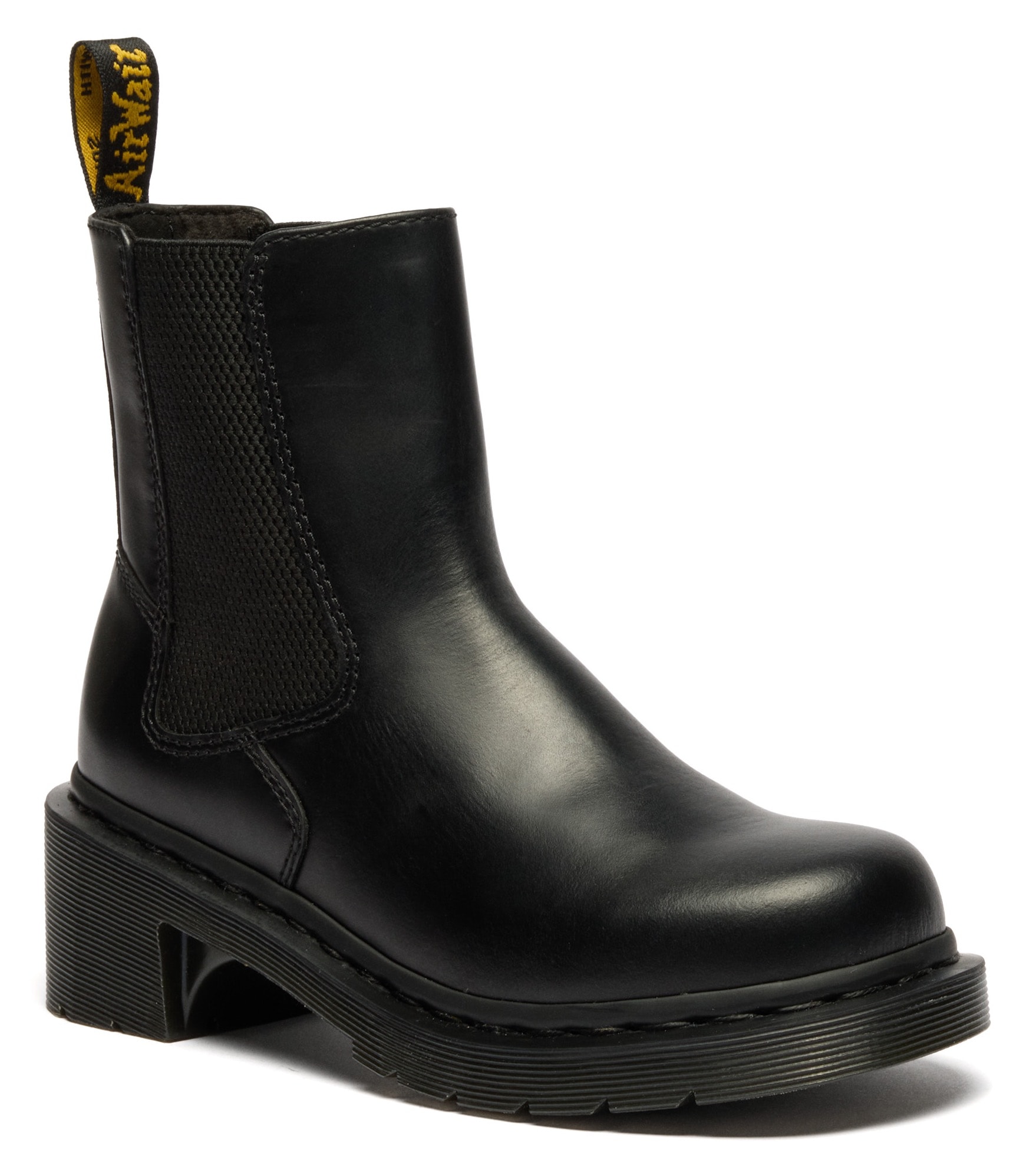 Chelseaboots DR. MARTENS "Alderstone", Damen, Gr. 36, schwarz, Leder, Basic, Schuhe Chelseaboots, Stiefelette, Boots mit Blockabsatz, Topseller