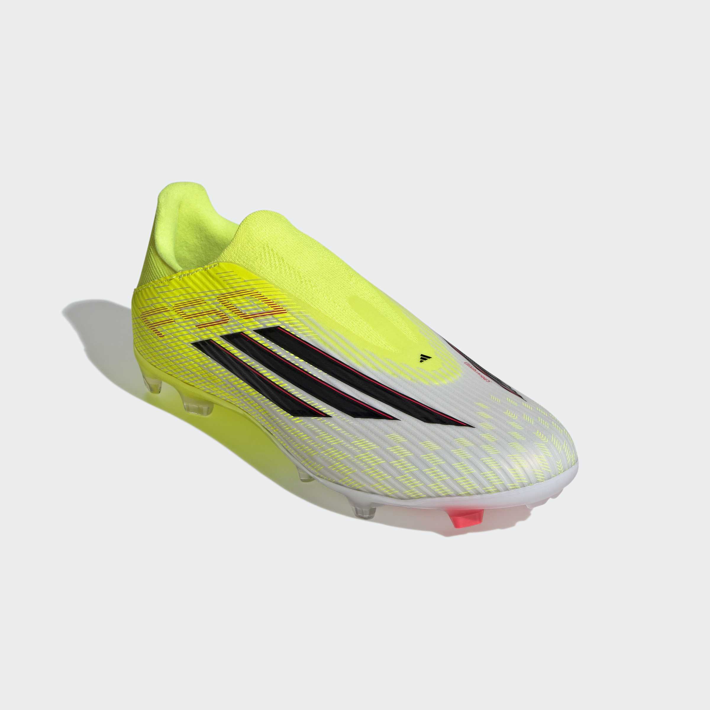 Fußballschuh ADIDAS PERFORMANCE "F50 LEAGUE, FESTE/GEMISCHTE BÖDEN, OHNE SCHNÜRUNG", Gr. 41, team solar gelb 2, core schwarz, lucid rot, Synthetik, Textil, Schuhe Fußballschuh, für viele verschiedene Böden geeignet