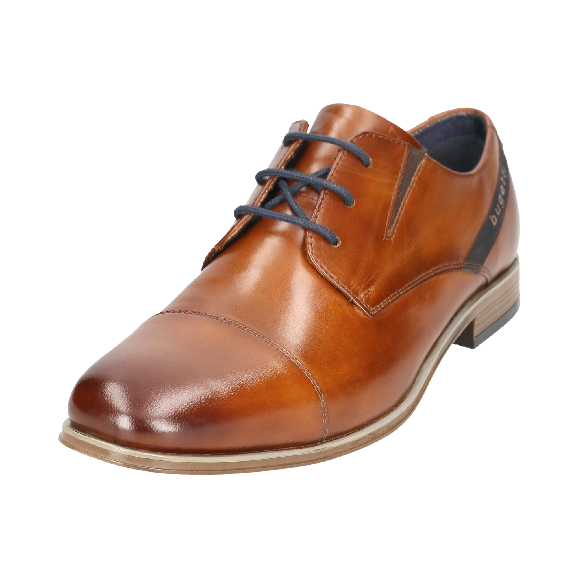 Schnürschuh BUGATTI, Herren, Gr. 41, cognac, Leder, used, Schuhe Schnürschuh, Halbschuh, Business-Schnürer, Anzugschuh mit seitlichem Logoschriftzug