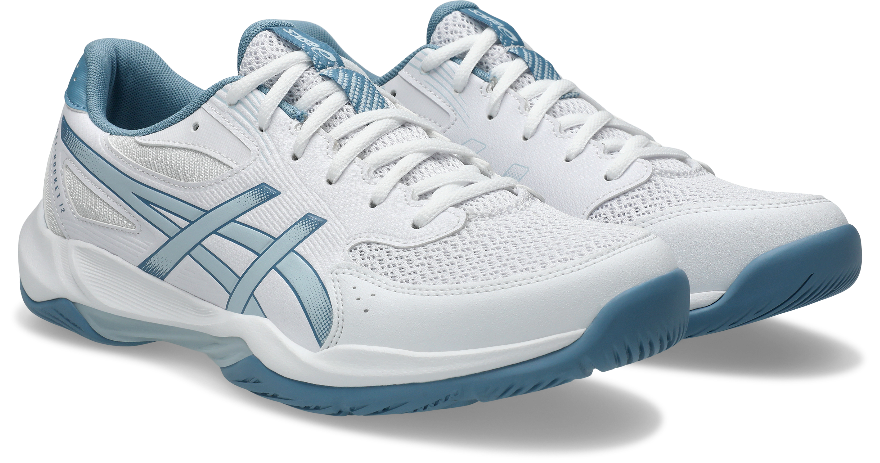 Hallenschuh ASICS "GEL-ROCKET 12", Herren, Gr. 48, weiß, cool grau, Textil, Schuhe Hallenschuh, besonders geeignet für Handball und Volleyball