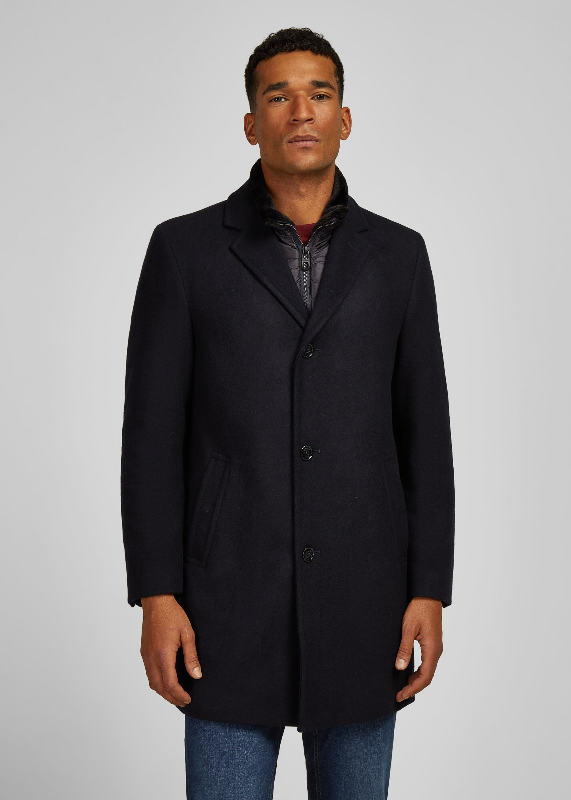 Kurzmantel HECHTER PARIS "Mantel", Herren, Gr. 56 Herren, navy, 60% Wolle, 40% Polyester, unifarben, regular fit, Mäntel Kurzmantel