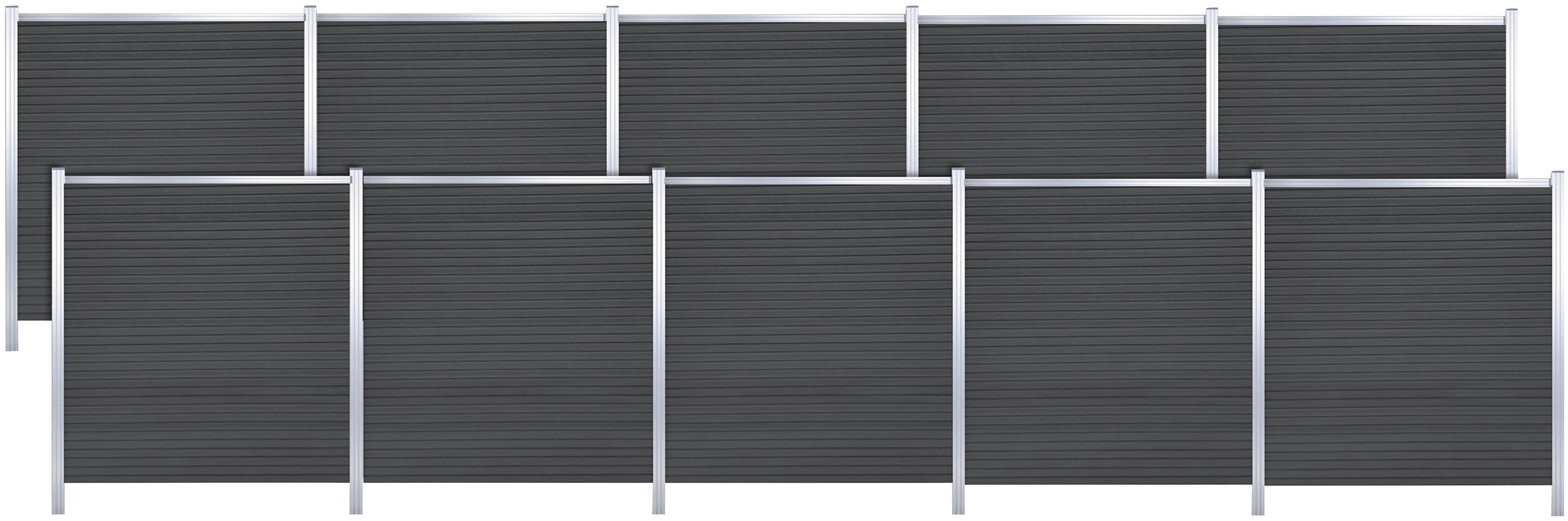 Sichtschutzelement TETZNER & JENTZSCH "WARREN 8", braun (schwarzbraun), H:180cm, Aluminium, WPC (Holz-Kunststoff-Komposit), Zaunelemente, pflegeleicht, coextrudierte Oberfläche, Design-Oberfläche