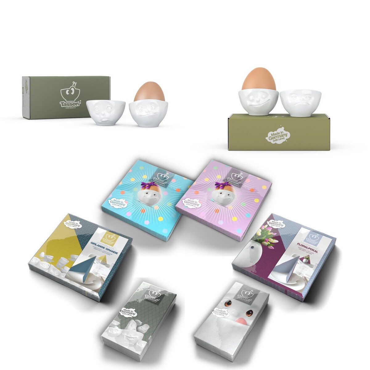 Set 4-tlg. + Servietten - FIFTYEIGHT Eierbecher - Dekor Weiß - 1 Set Image