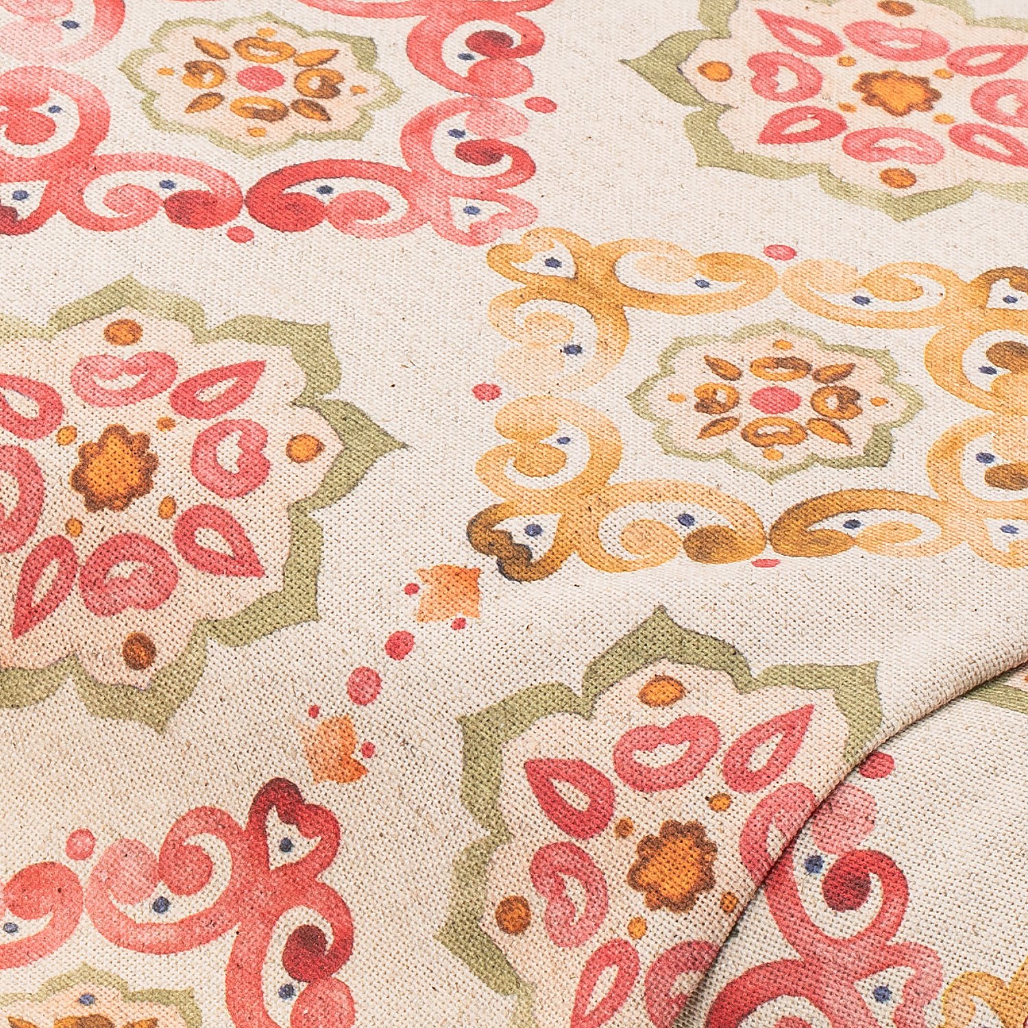 Tissu de décoration "Batik vintage" avec lin, écru naturel/coloré
