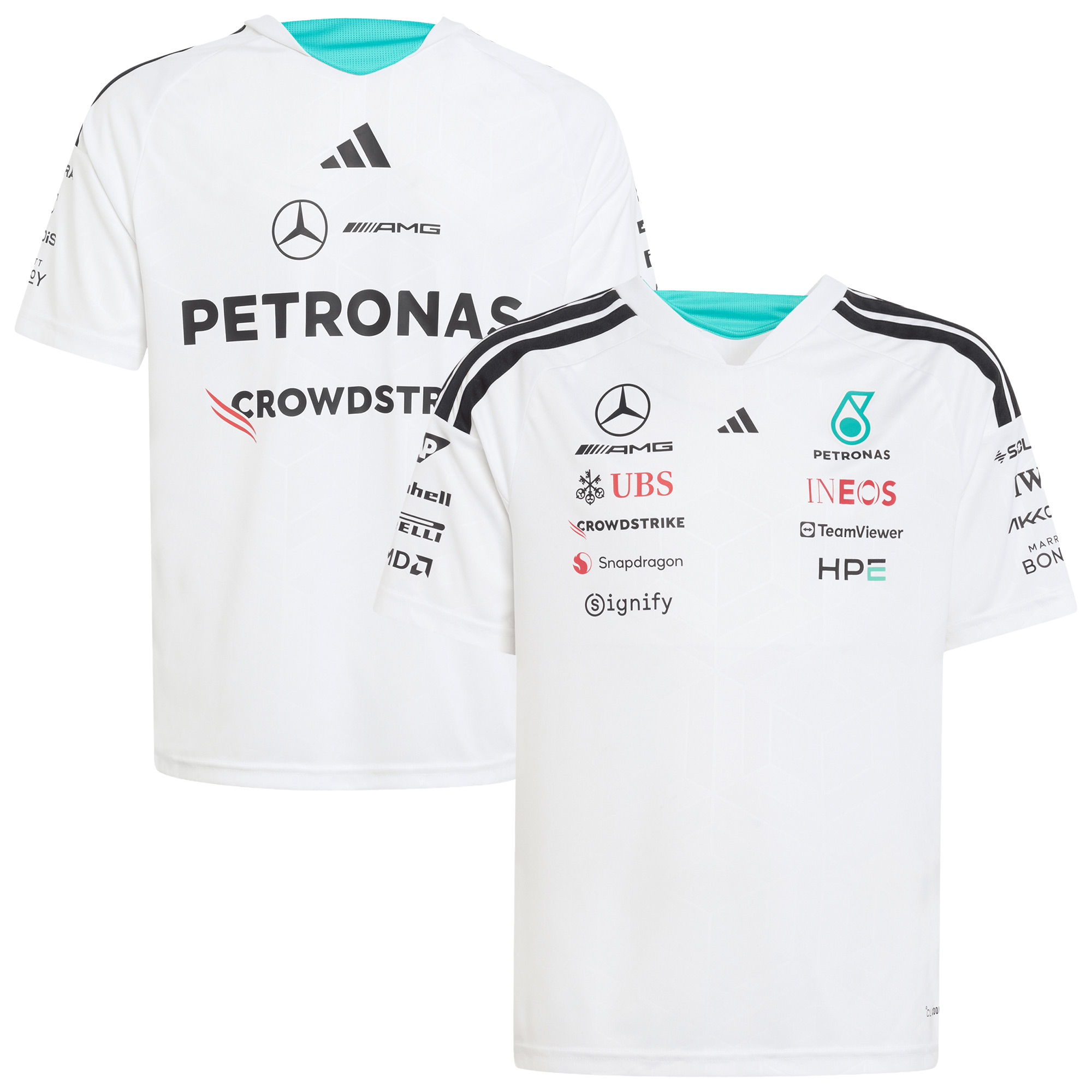 Mercedes AMG Petronas adidas F1 2026 Team-Fahrer-T-Shirt – Weiß – Kinder Image